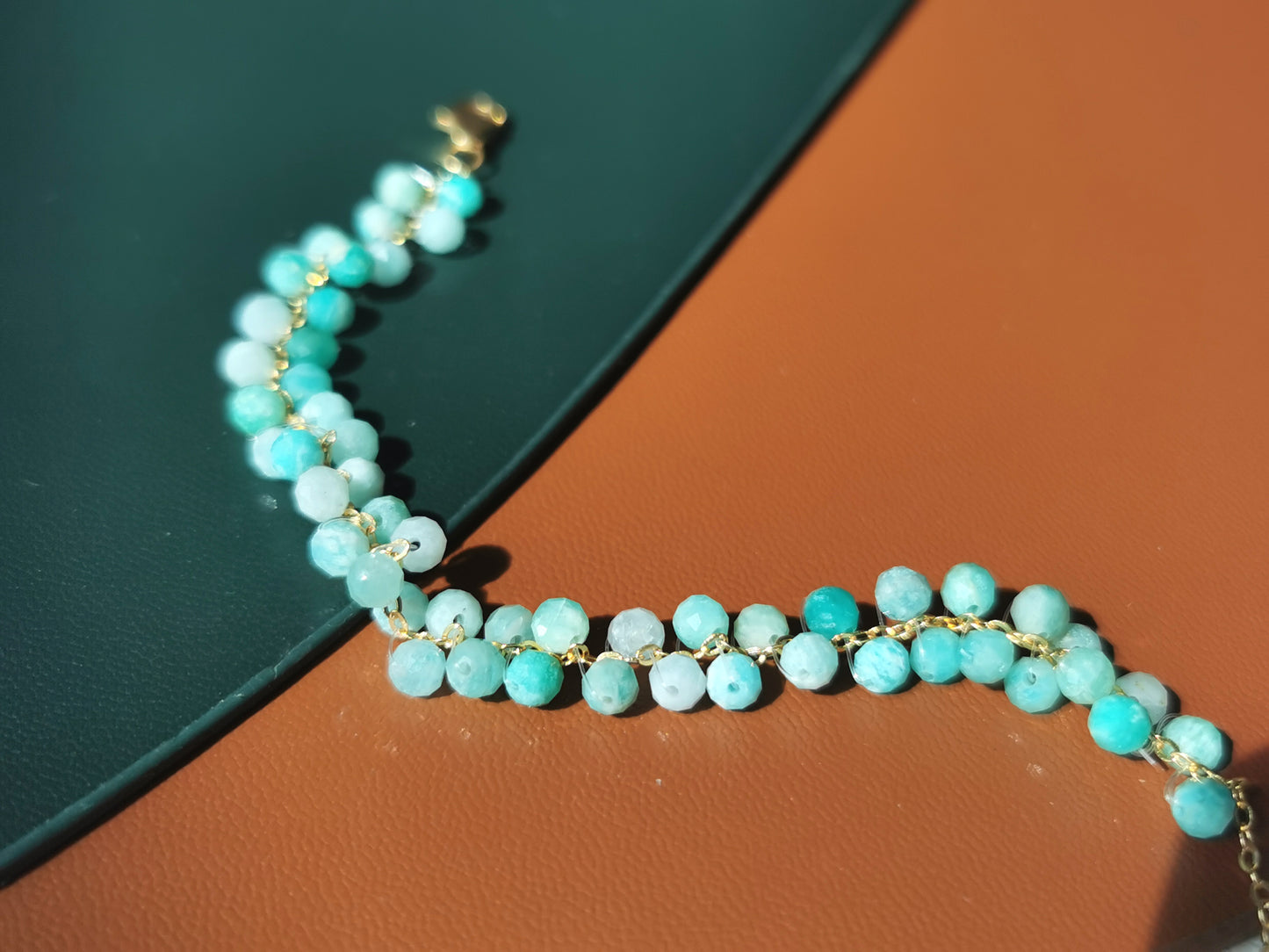Handmade Natural Gemstone/Real Gemstone/Amazonite Woven Choker/Amazonite Bracelet/Natural Gemstone Jewelry