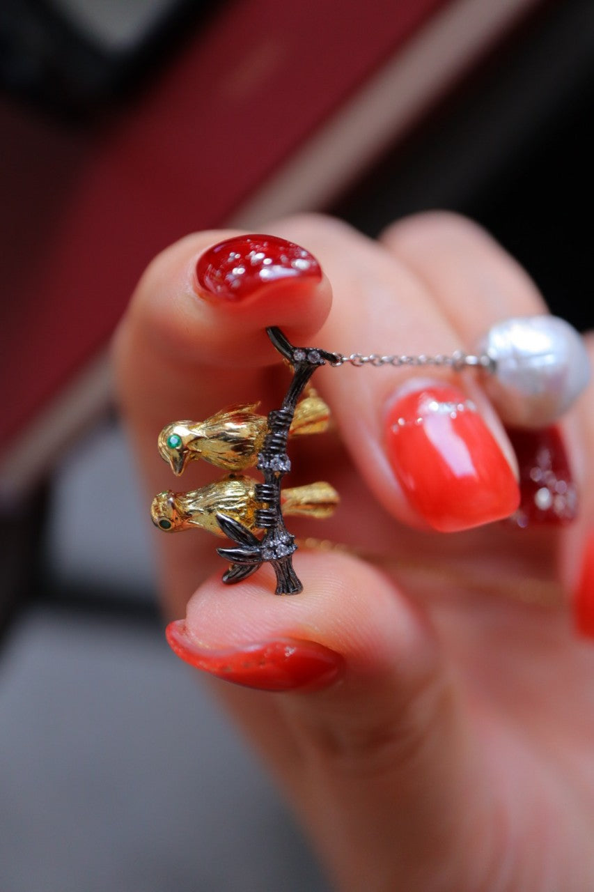 Lovely Birds with natural pearl Necklace Sterling Silver 925