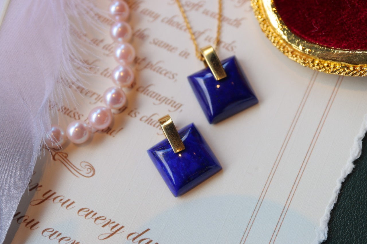 Vintage Sterling Silver Lazuli Stone Necklace/ Earrings