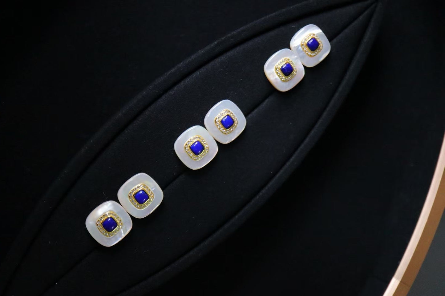 Lapis Lazuli +White Shell Stub Earrings / Sterling Silver /Blue Natural Gemstone Elegant design