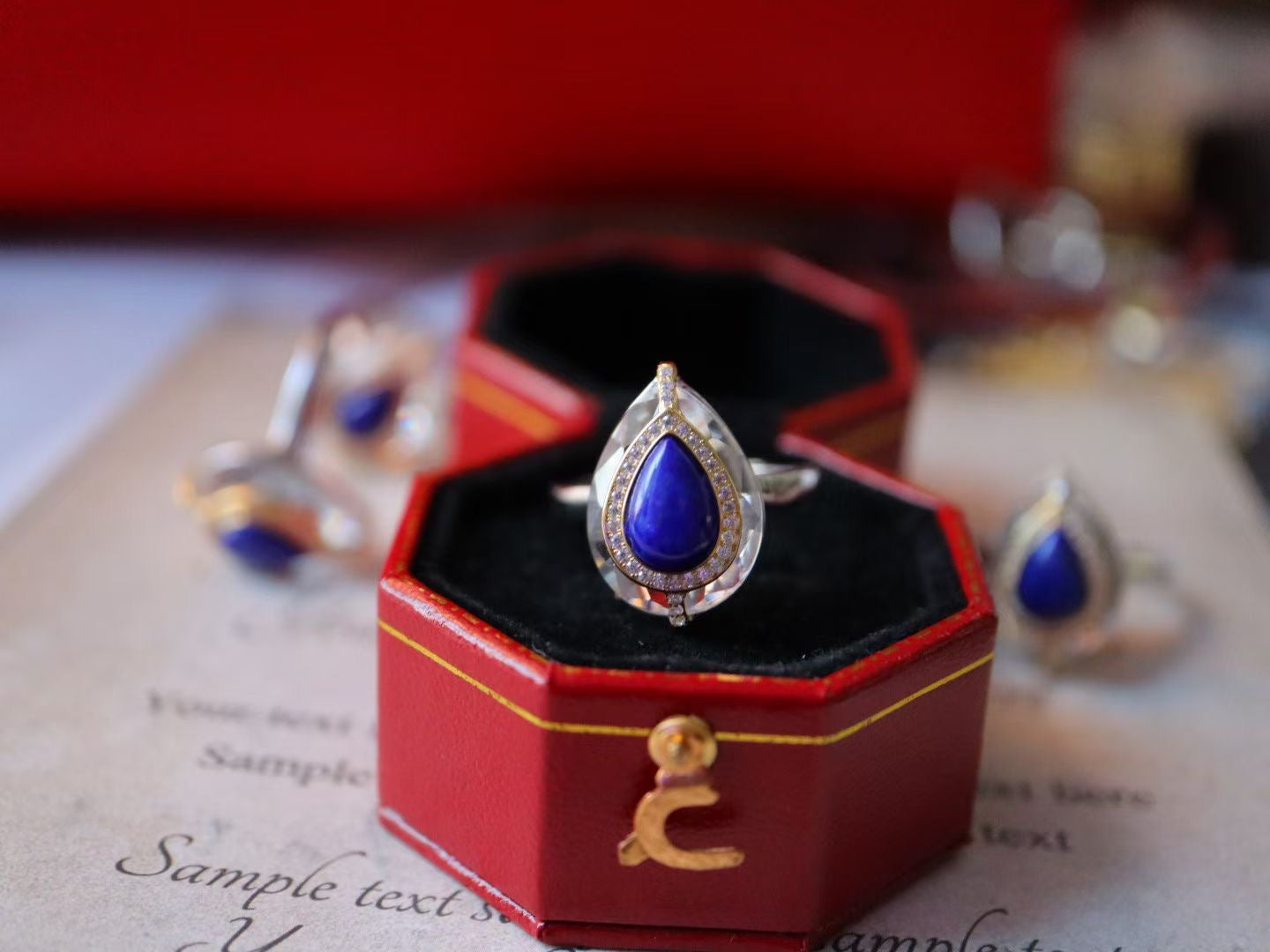 Natural Gemstone Earring/Lapis Lazuli +White Crystal Drop Earrings / Sterling Silver /
