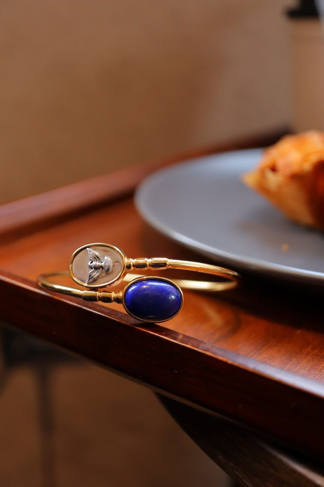 Natural Gemstone Bracelet/Lapis lazuli +Indian Eagle Ancient Coin Bracelet