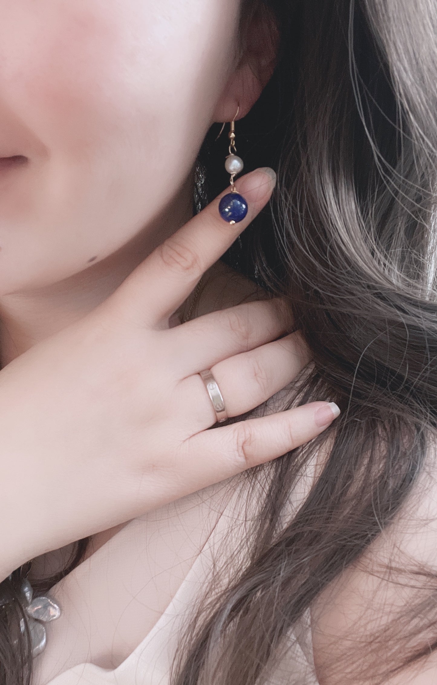 DIY Handmade natural gemstone earrings- lapis lazuli& Pearl Earrings