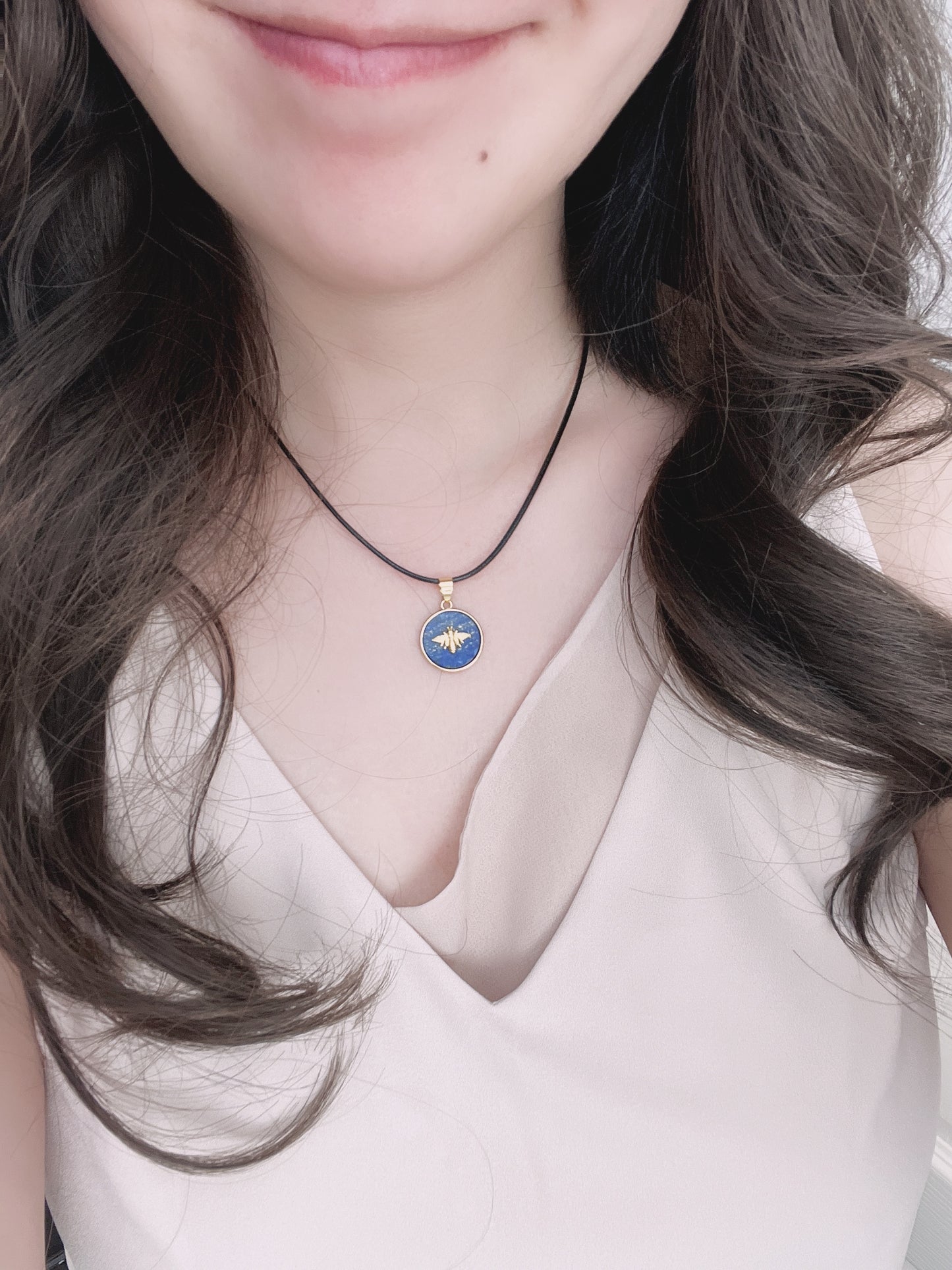 Handmade Natural Gemstone/Real Gemstone Necklace/ Lapis Lazuli Necklace /Lapis Lazuli Pendants/cute little bees Pendants/