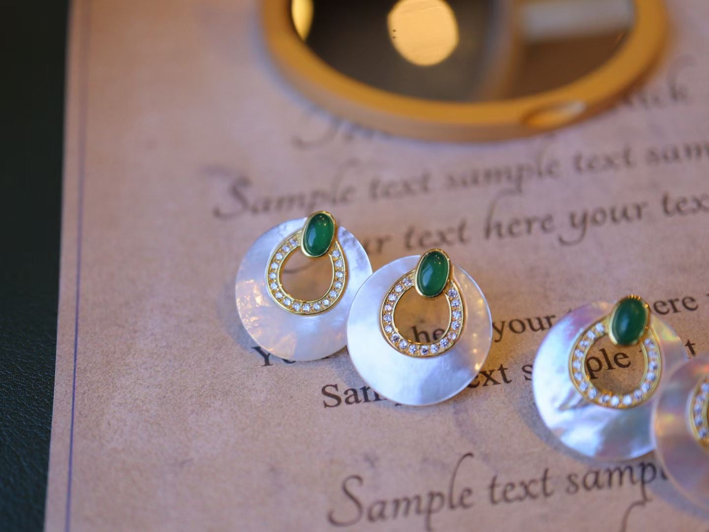 Natural Gemstone Earrings/Emeralds +White Shell Stub Earrings / Sterling Silver /Green Natural Gemstone Elegant design