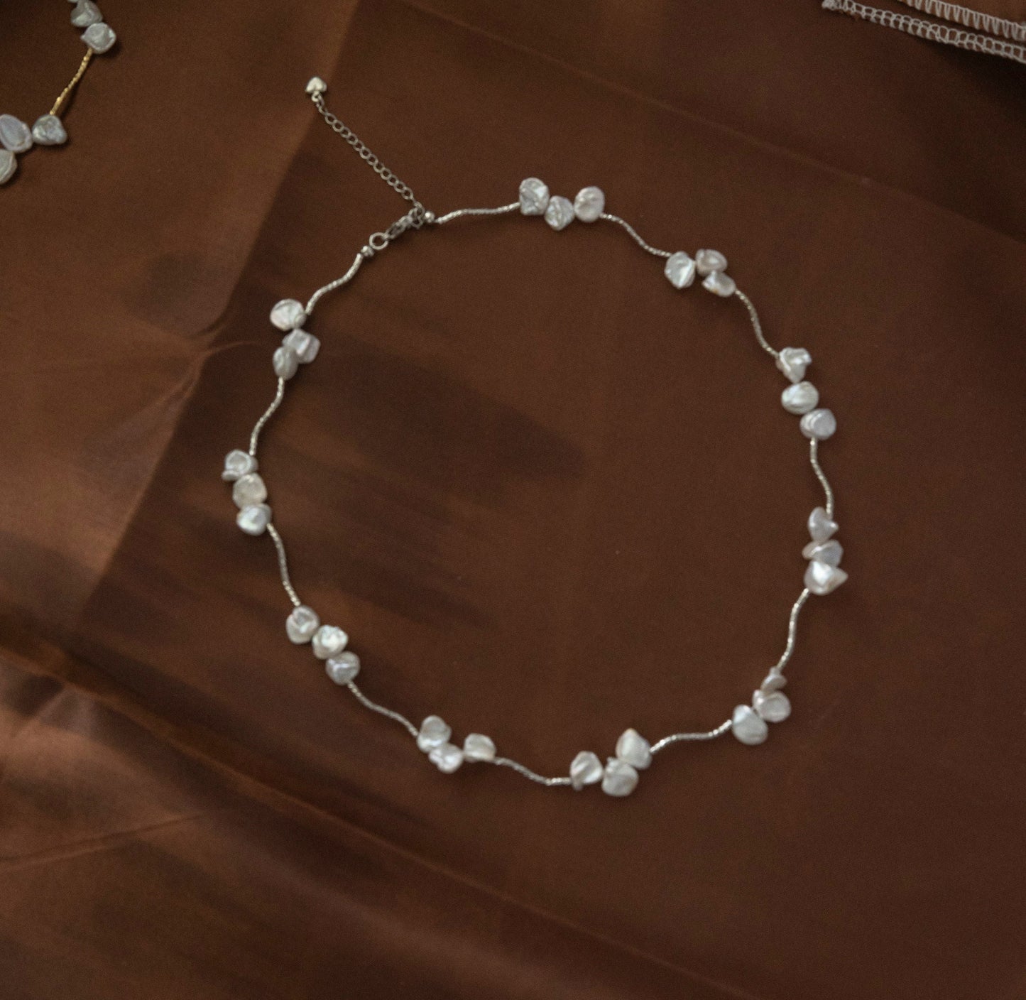 Petal Baroque Pearl S-Link Necklace - Crafted with Brass