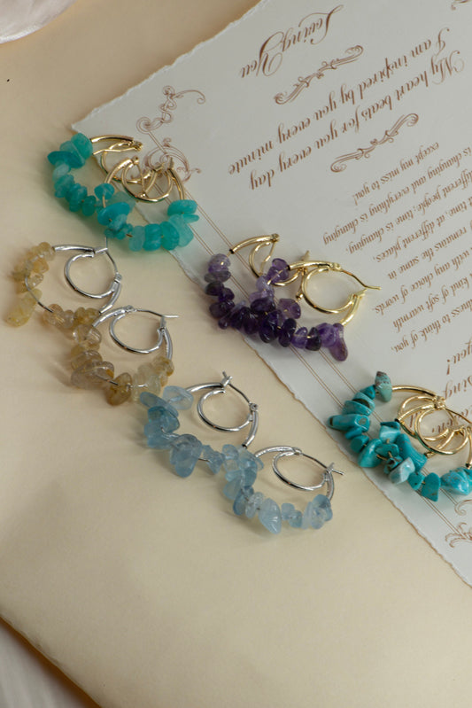 Handmade Gemstone Chip Hoop Earrings - Crafted with turquoise,