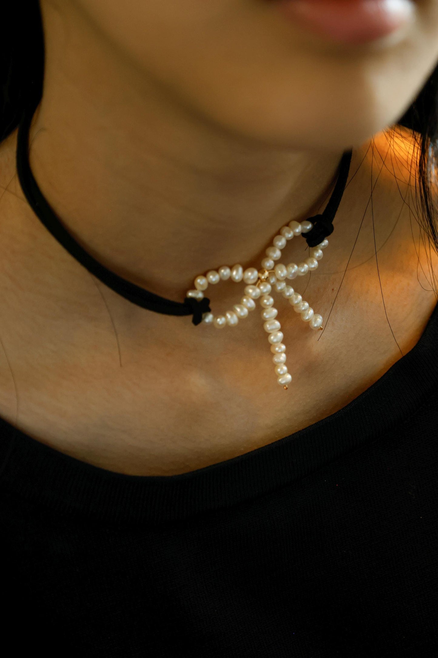 Freshwater Pearl Bow Choker - Crafted with Brass