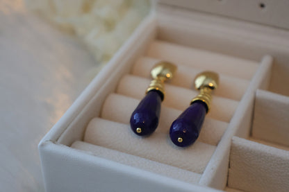 Gold Lapis Lazuli Drop Earrings - Crafted with Brass