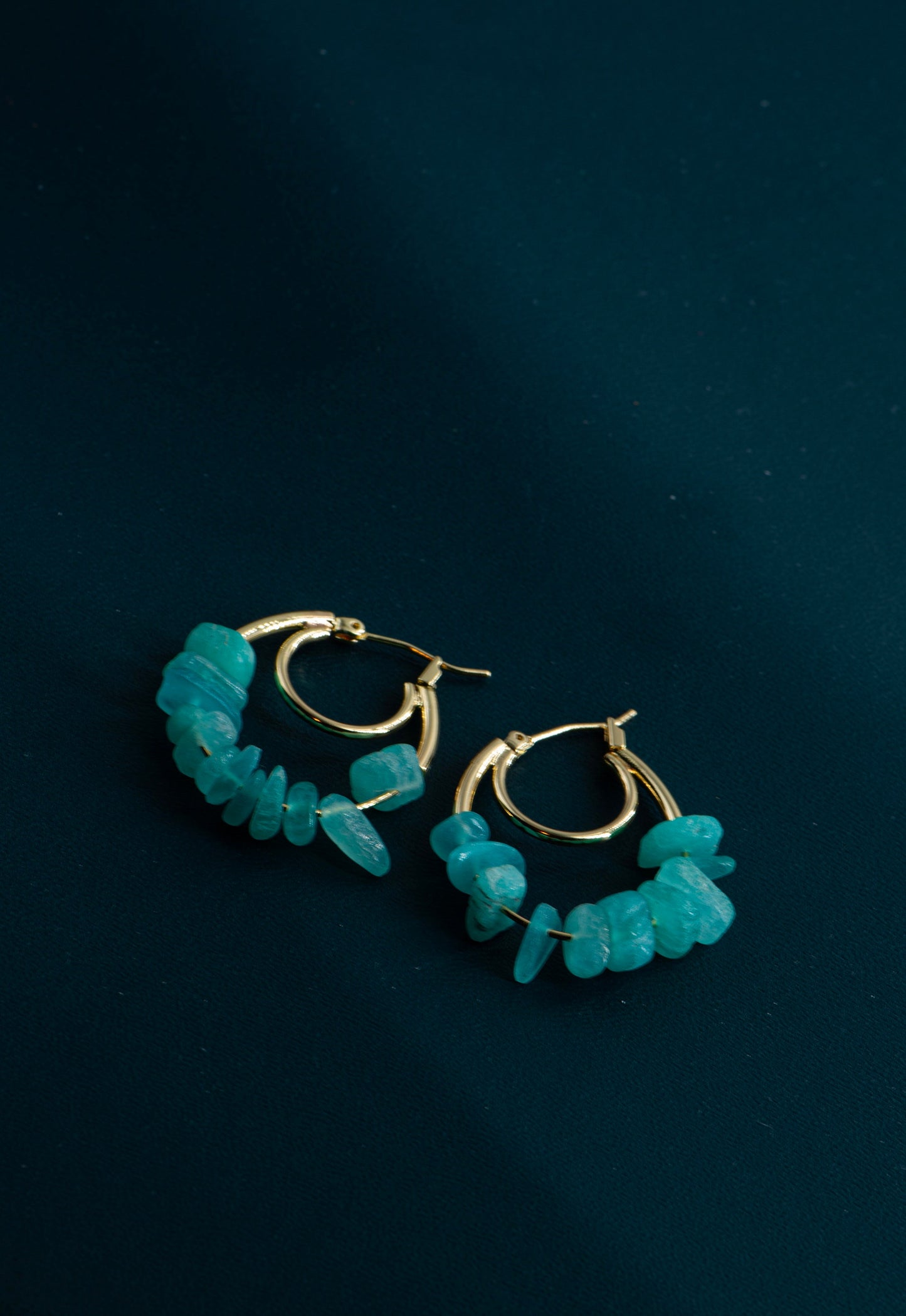 Handmade Gemstone Chip Hoop Earrings - Crafted with turquoise,