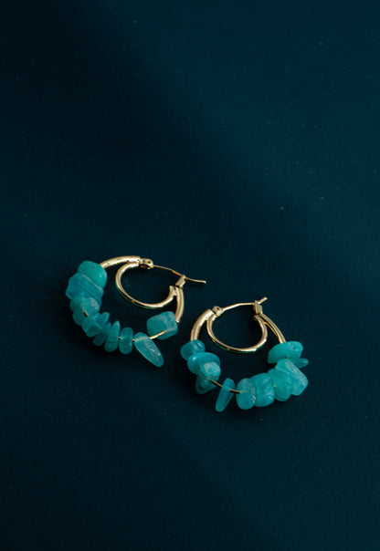 Handmade Gemstone Chip Hoop Earrings - Crafted with turquoise,