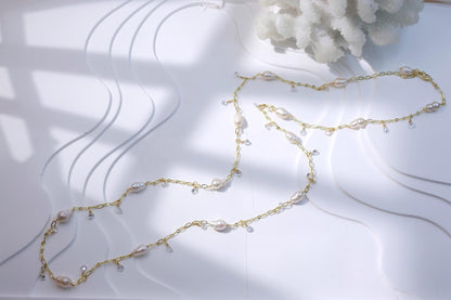 Long Freshwater Pearl Necklace - Crafted with Brass