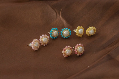 Handmade Bird's Nest Pearl Earrings - Wire Wrapped Natural Crystal Studs