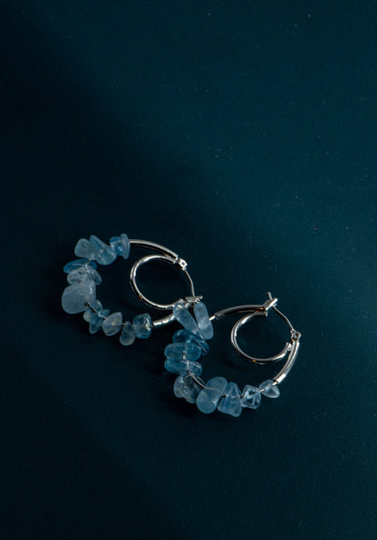 Handmade Gemstone Chip Hoop Earrings - Crafted with turquoise,