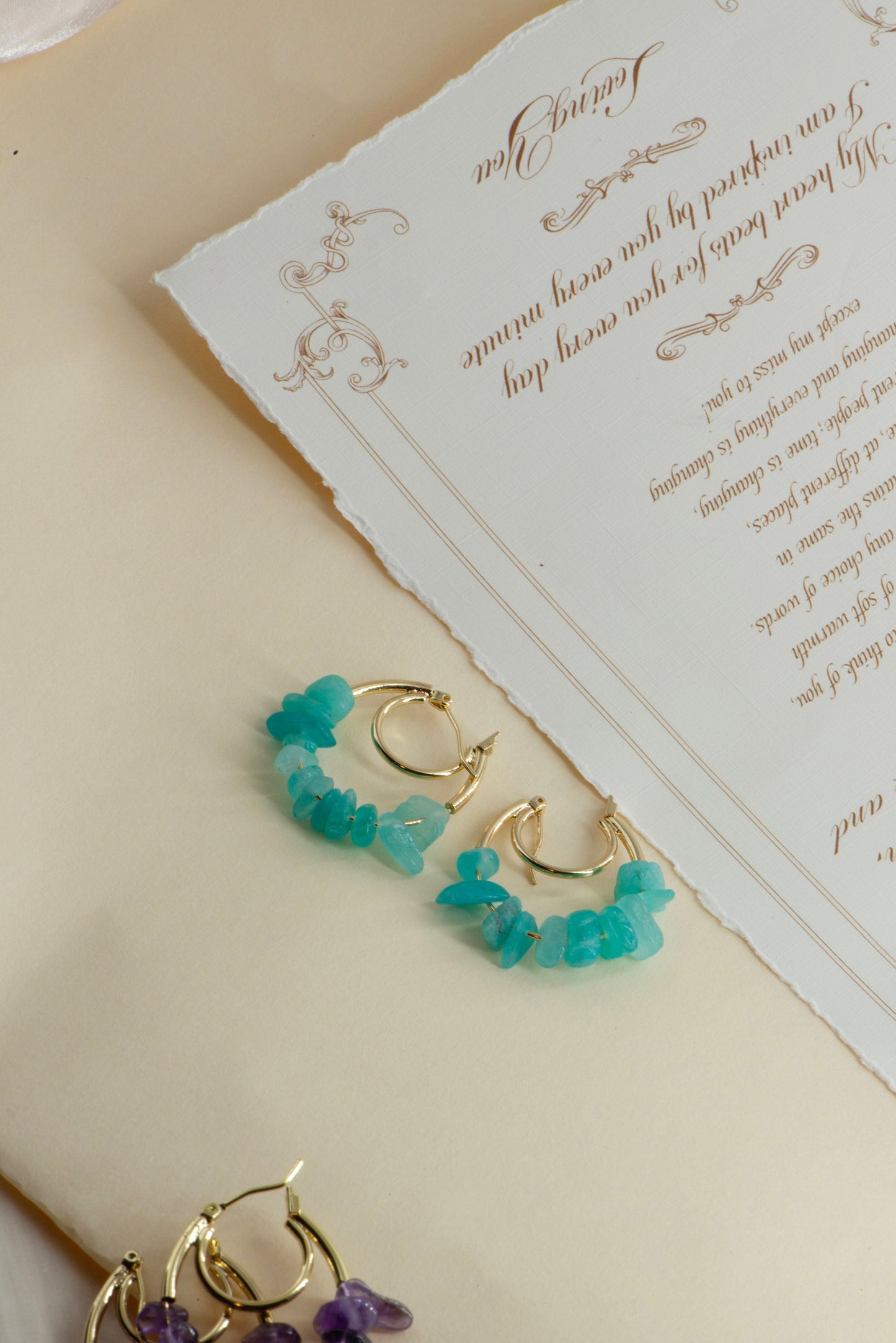 Handmade Gemstone Chip Hoop Earrings - Crafted with turquoise,