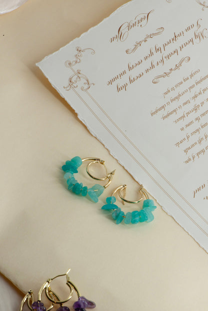 Handmade Gemstone Chip Hoop Earrings - Crafted with turquoise,