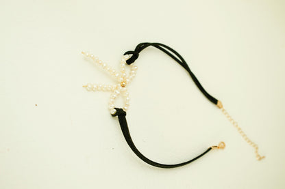 Freshwater Pearl Bow Choker - Crafted with Brass