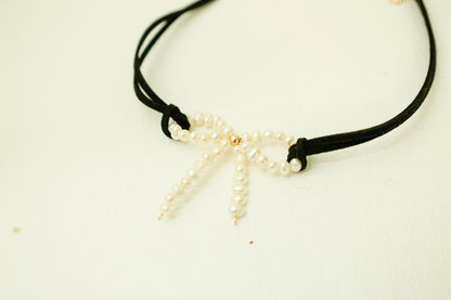 Freshwater Pearl Bow Choker - Crafted with Brass