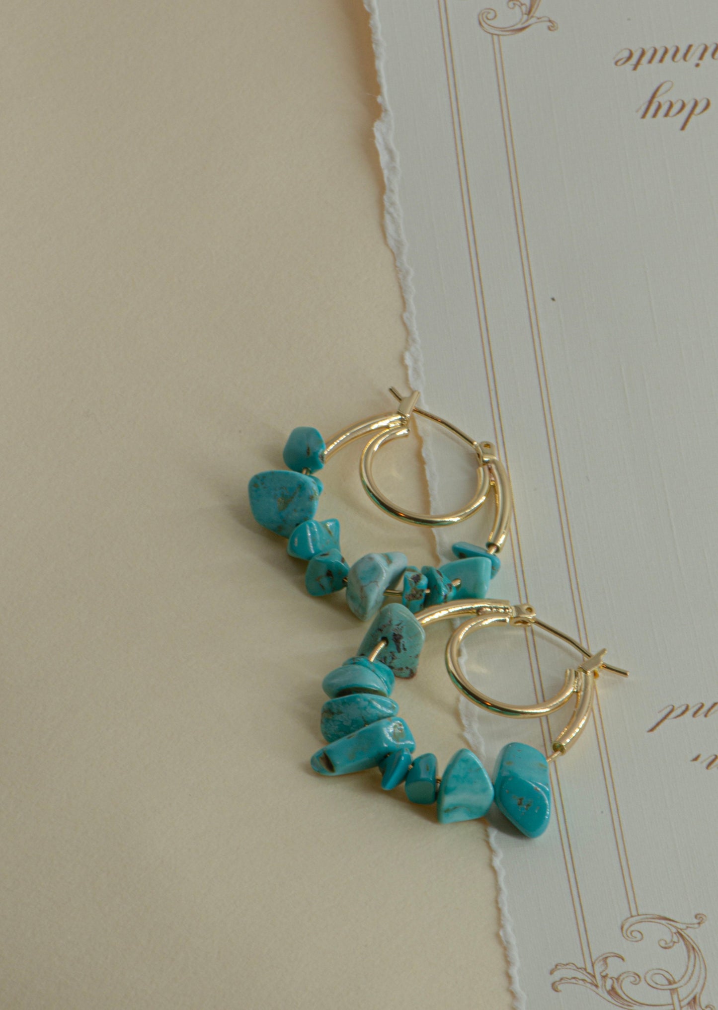 Handmade Gemstone Chip Hoop Earrings - Crafted with turquoise,