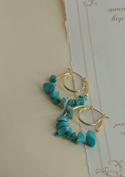 Handmade Gemstone Chip Hoop Earrings - Crafted with turquoise,