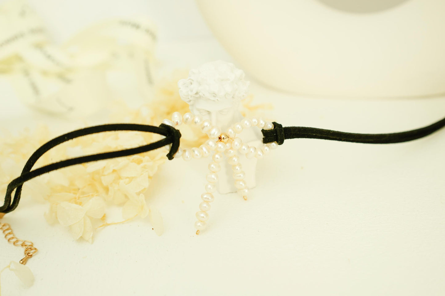 Freshwater Pearl Bow Choker - Crafted with Brass