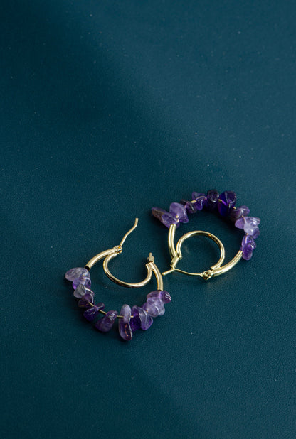Handmade Gemstone Chip Hoop Earrings - Crafted with turquoise,
