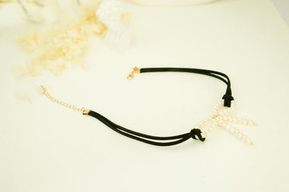 Freshwater Pearl Bow Choker - Crafted with Brass