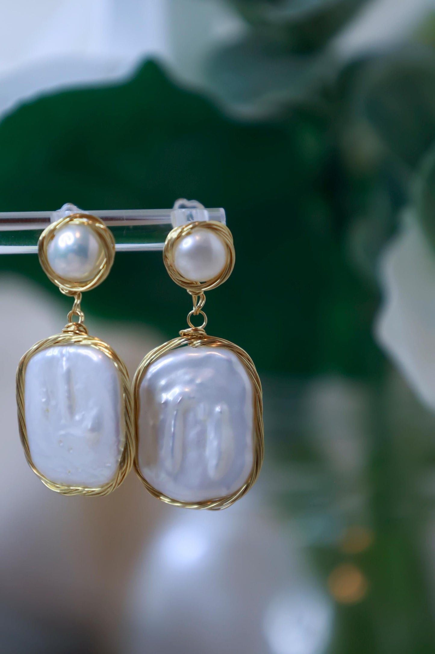 Baroque Pearl Dangle Earrings - Crafted with Brass