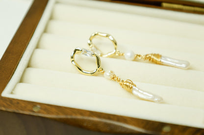 Crystal Point & Baroque Stick Pearl Hoops