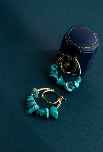 Handmade Gemstone Chip Hoop Earrings - Crafted with turquoise,