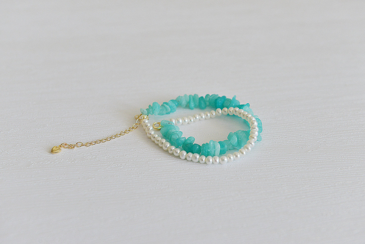 Handmade Amazonite & Freshwater Pearl Bracelet - Crafted with Brass