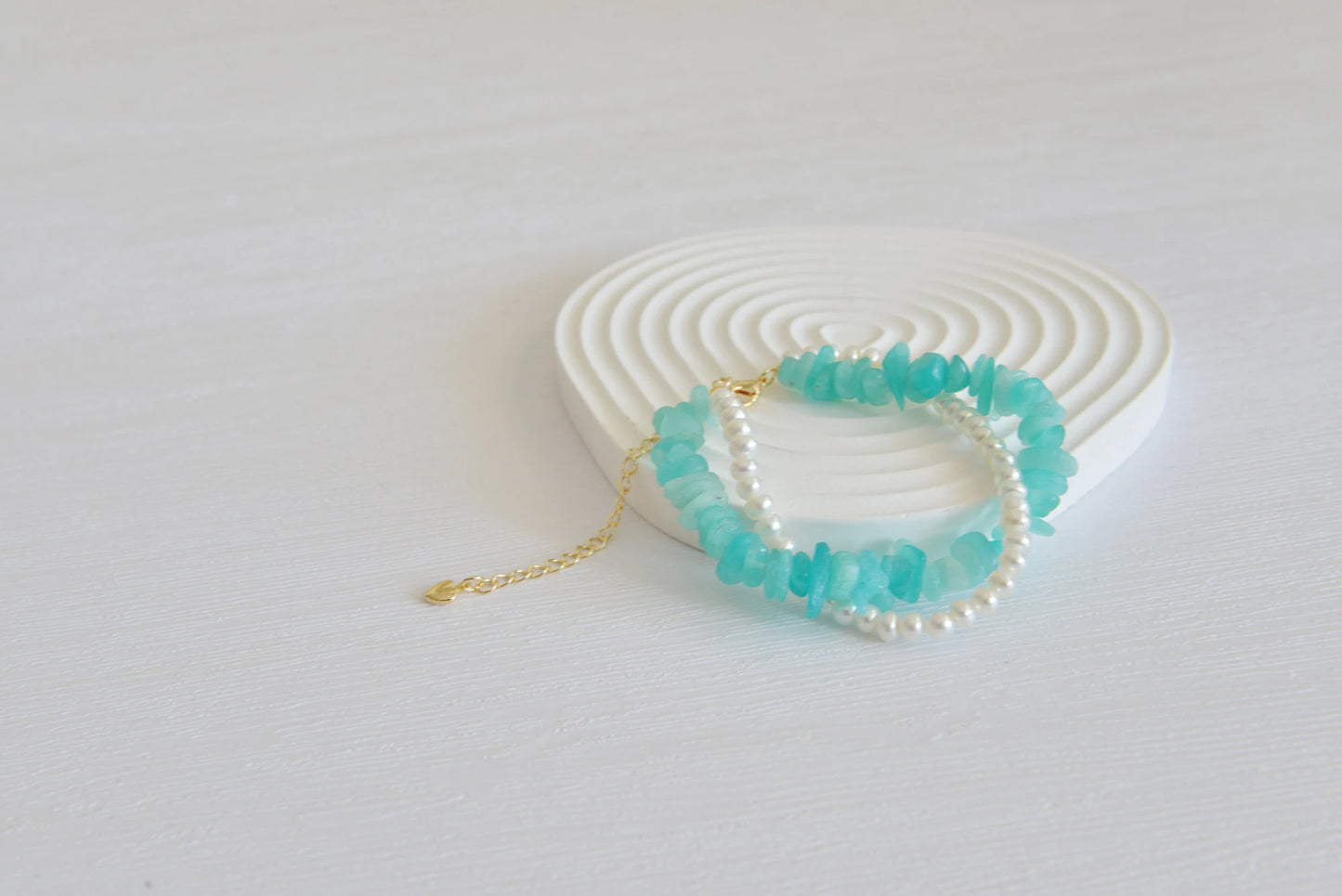 Handmade Amazonite & Freshwater Pearl Bracelet - Crafted with Brass