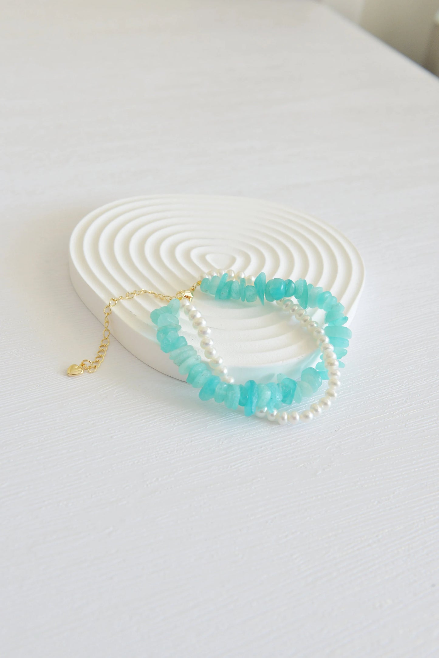 Handmade Amazonite & Freshwater Pearl Bracelet - Crafted with Brass