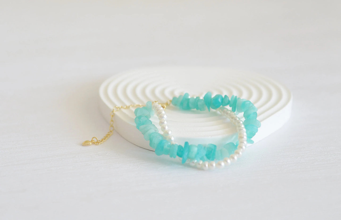 Handmade Amazonite & Freshwater Pearl Bracelet - Crafted with Brass