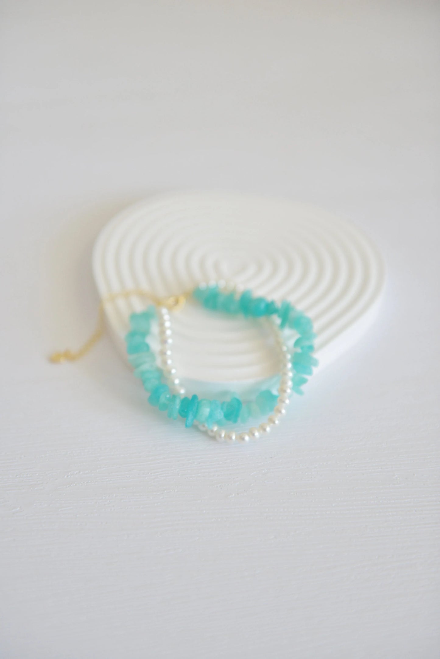 Handmade Amazonite & Freshwater Pearl Bracelet - Crafted with Brass