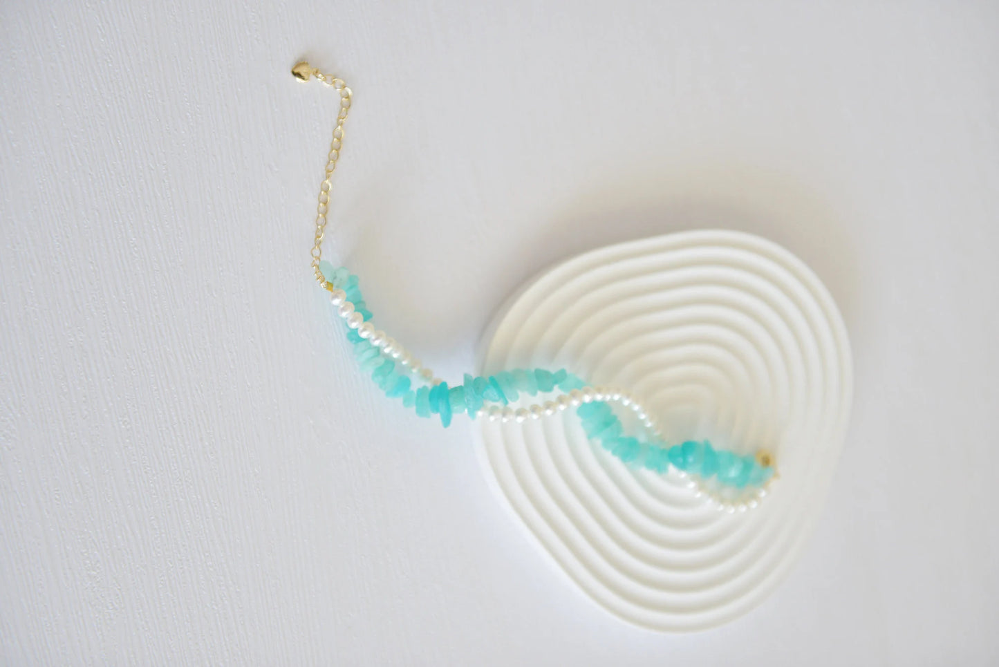Handmade Amazonite & Freshwater Pearl Bracelet - Crafted with Brass
