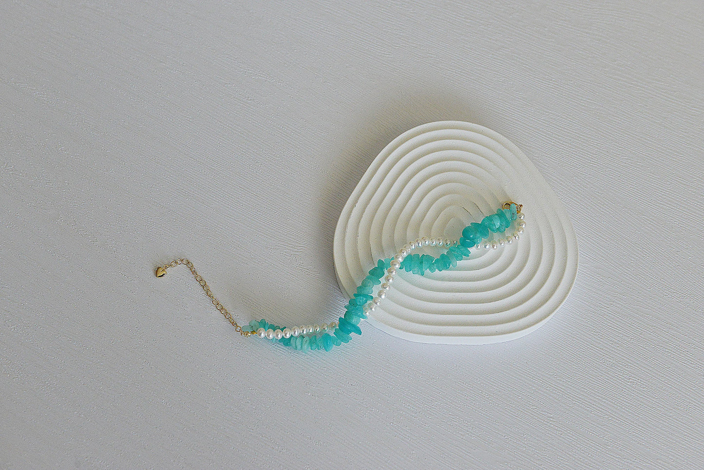 Handmade Amazonite & Freshwater Pearl Bracelet - Crafted with Brass