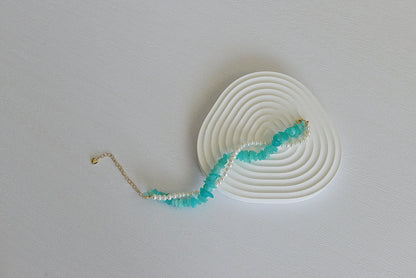 Handmade Amazonite & Freshwater Pearl Bracelet - Crafted with Brass