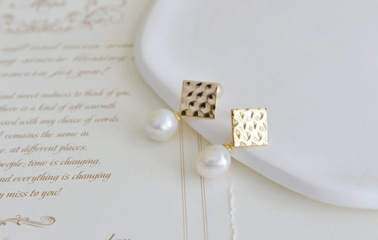 Handmade Baroque Pearl Drop Earrings - Crafted with Brass