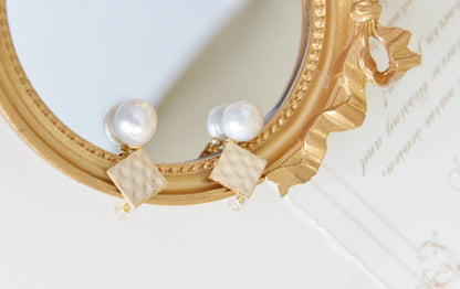 Handmade Baroque Pearl Drop Earrings - Crafted with Brass