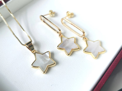 Handmade Natural Gemstone/five-star earring and necklace set/Rose