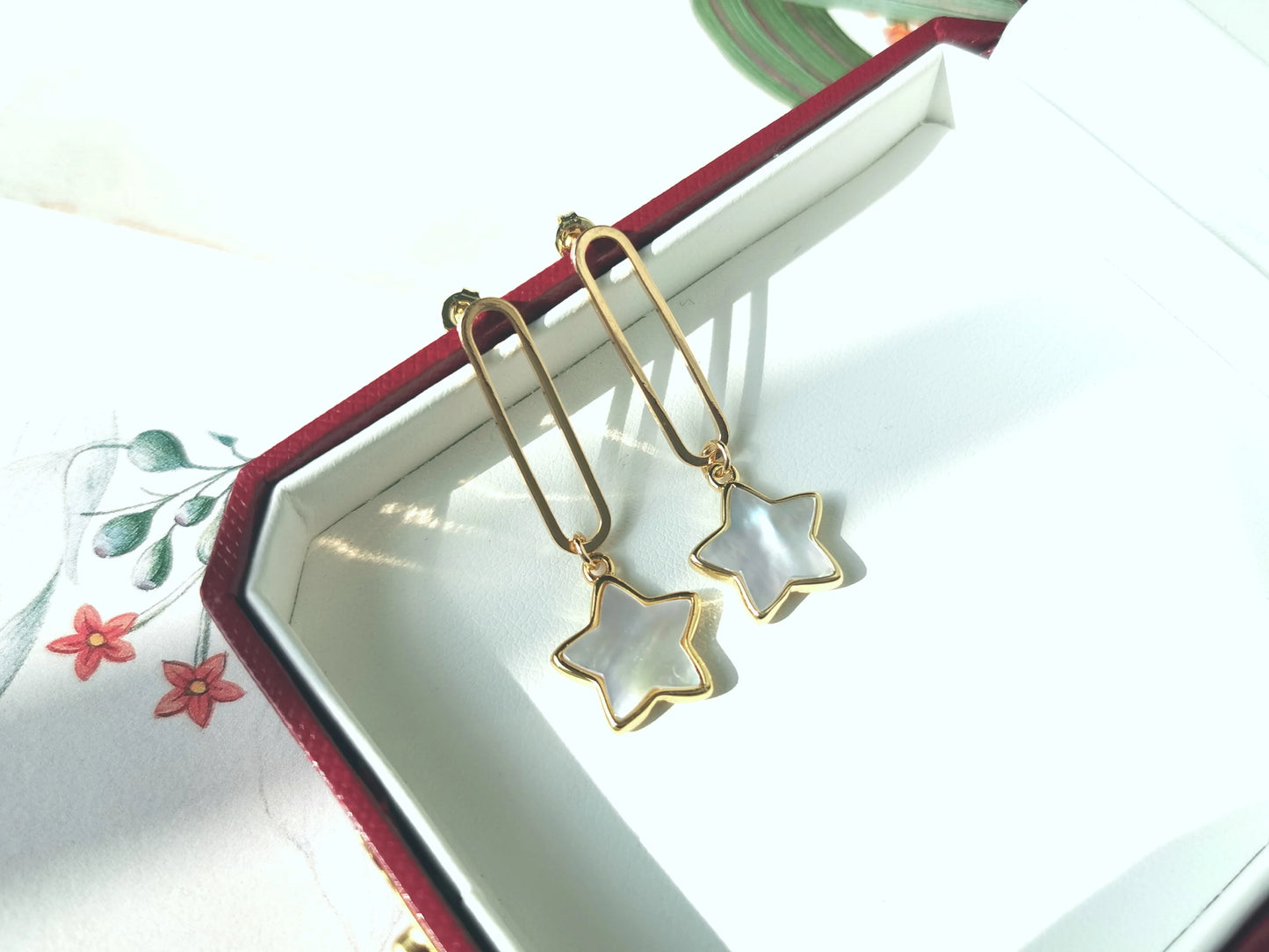 Handmade Natural Gemstone/five-star earring and necklace set/Rose