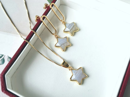 Handmade Natural Gemstone/five-star earring and necklace set/Rose