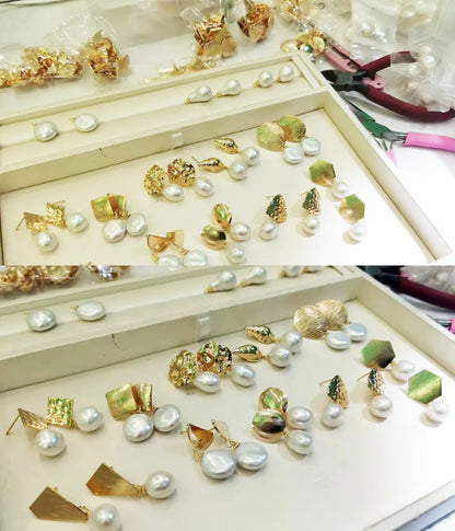 Handmade Baroque Pearl Drop Earrings - Crafted with Brass
