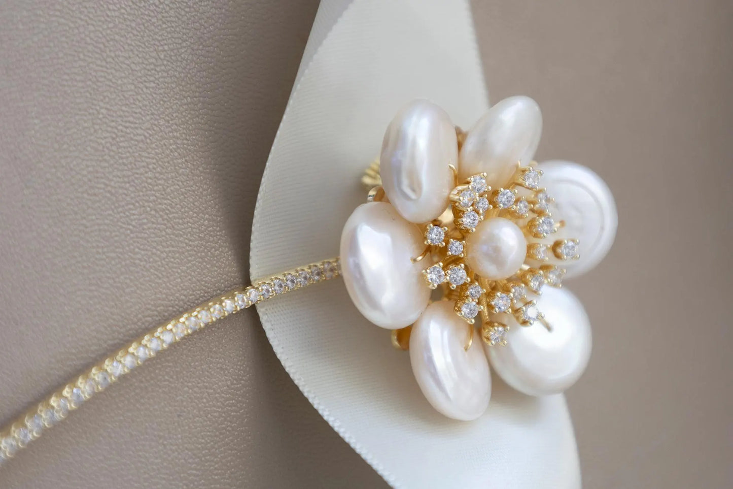 Baroque Pearl Flower Brooch with Diamonds
