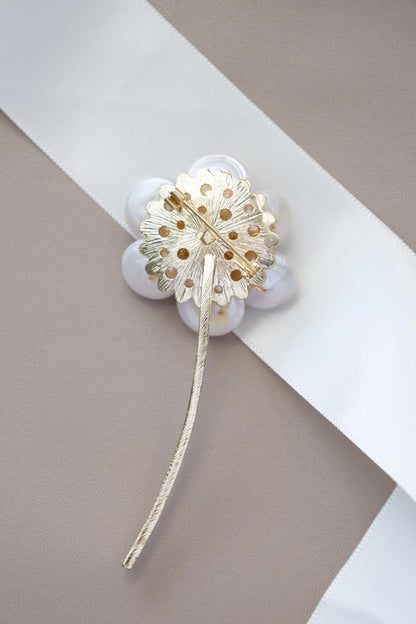 Baroque Pearl Flower Brooch with Diamonds