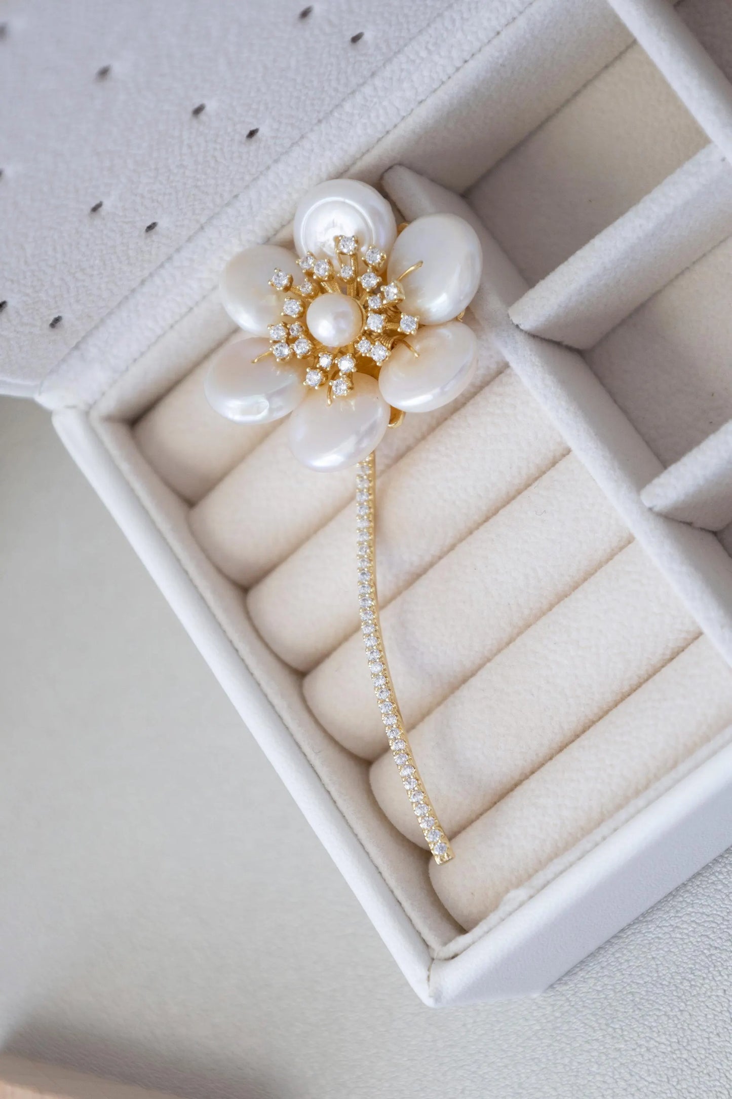 Baroque Pearl Flower Brooch with Diamonds