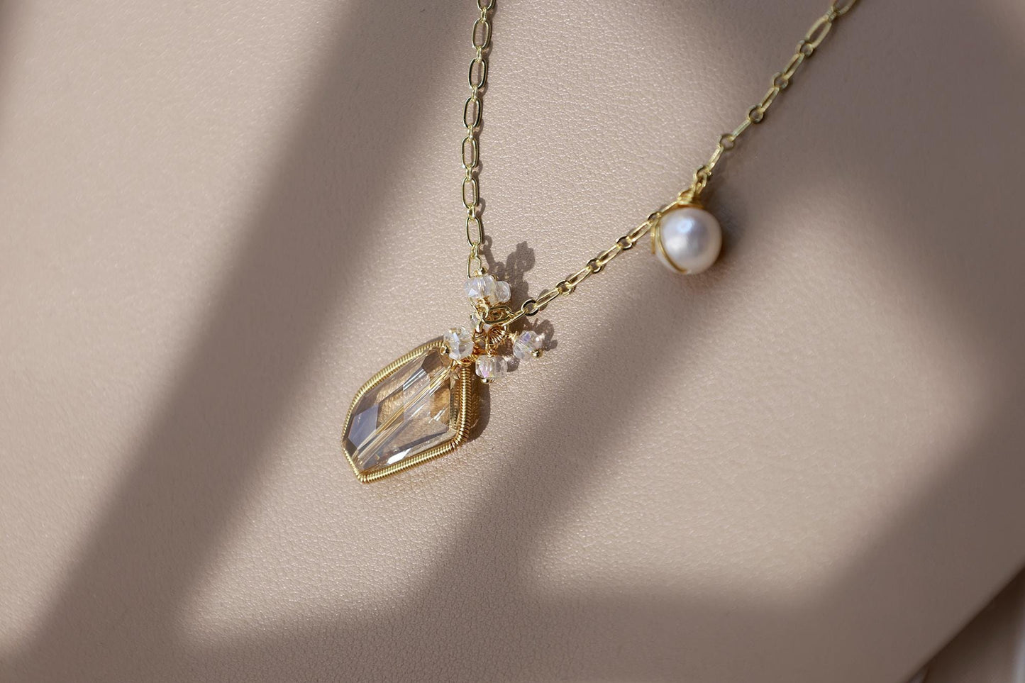 Raw Smoky Quartz & Pearl Hand-Wired Pendant