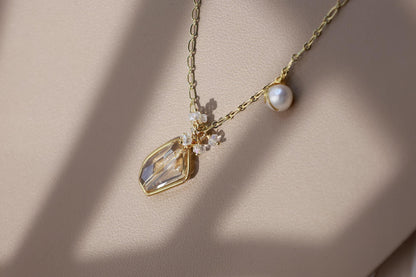 Raw Smoky Quartz & Pearl Hand-Wired Pendant