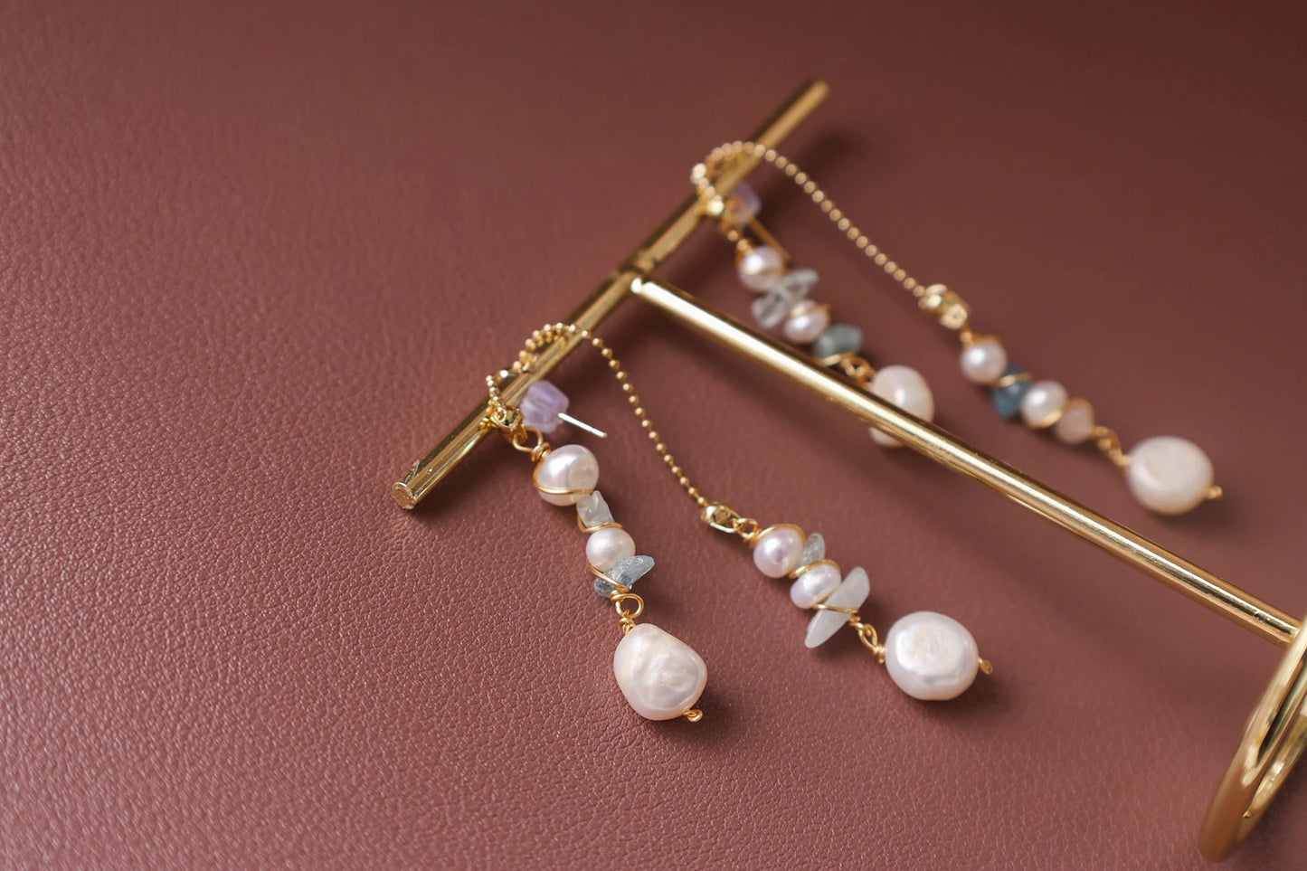 Dainty Aquamarine Pearl Bridal Earrings - Crafted with Brass